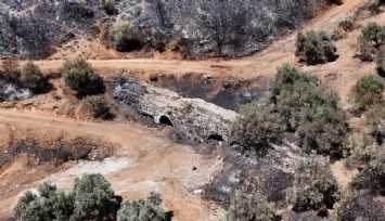 Kuşadası'ndaki orman yangınında antik su kemeri zarar gördü