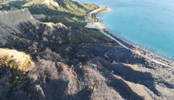 Tarihi Gelibolu Yarımadası'ndaki yangında alevlerden etkilenen Anzak Koyu dron ile görüntülendi